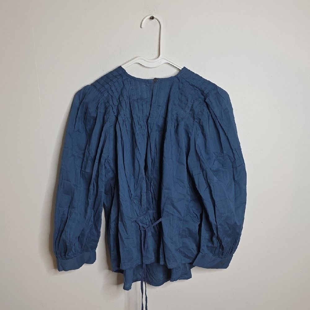 Uqnatu NWT Indigo Pintuck Blouse Top - Picture 5 of 7